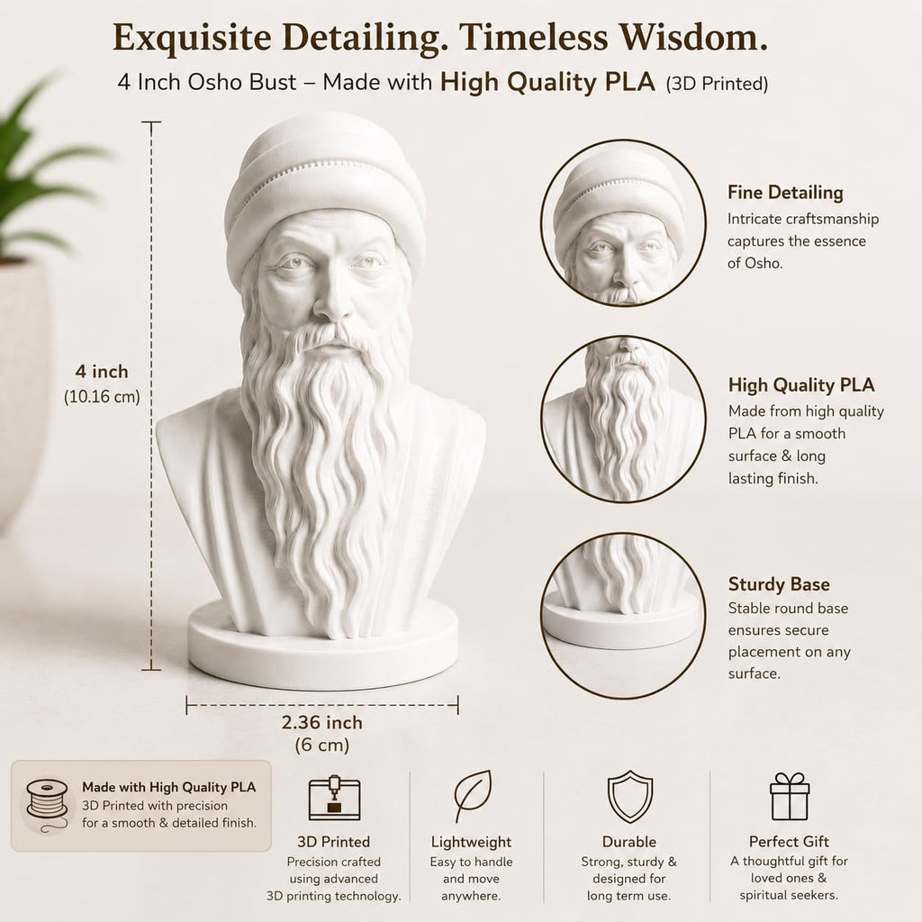 Osho PLA bust dimensions: height 4 inches and base width 6 cm